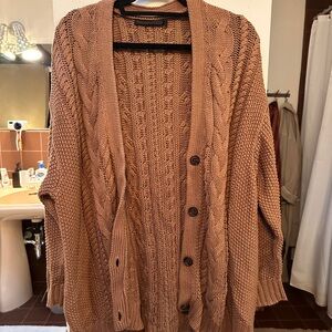 Jenni Kayne 100% Cotton Brown Cable Knit Cardigan Sweater